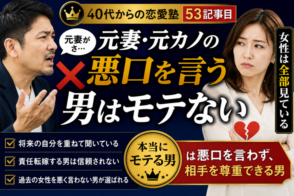 元妻・元カノの悪口を言う男がモテない理由｜40代男性が気を付けるべき会話術