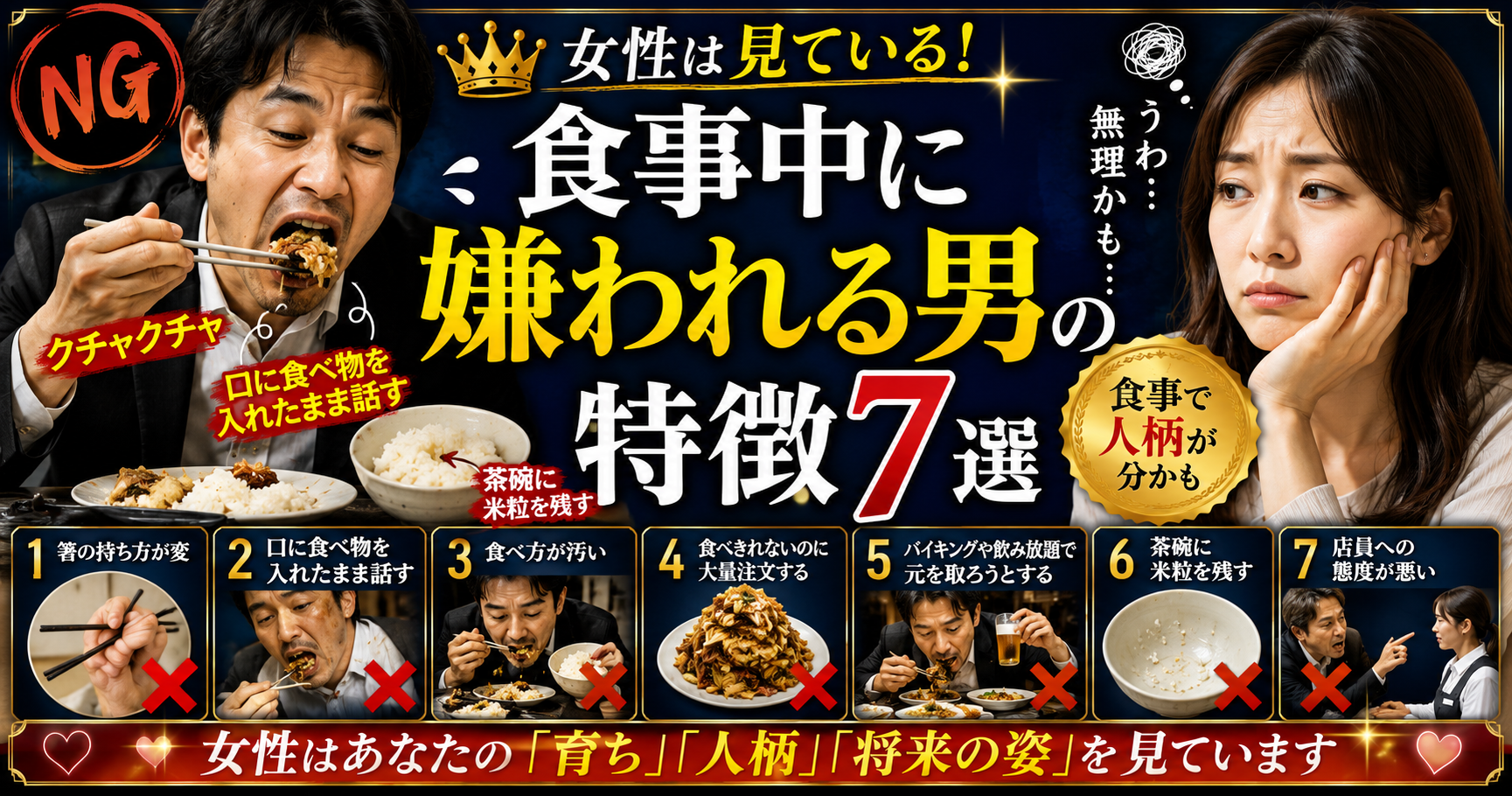 女性は見ている｜食事中に嫌われる40代男性の特徴7選