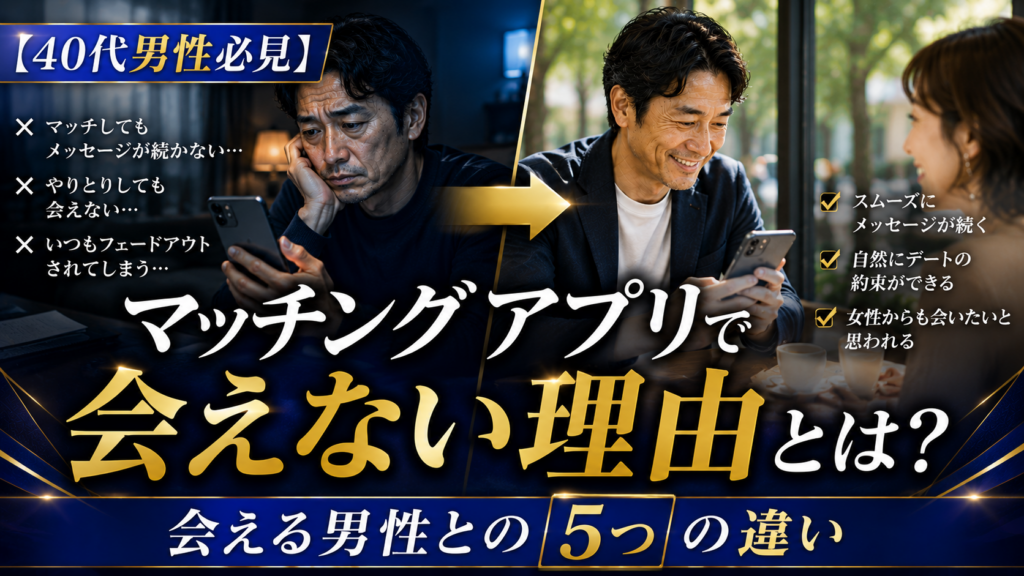 【40代男性必見】マッチングアプリで会えない理由とは？会える男性との5つの違い