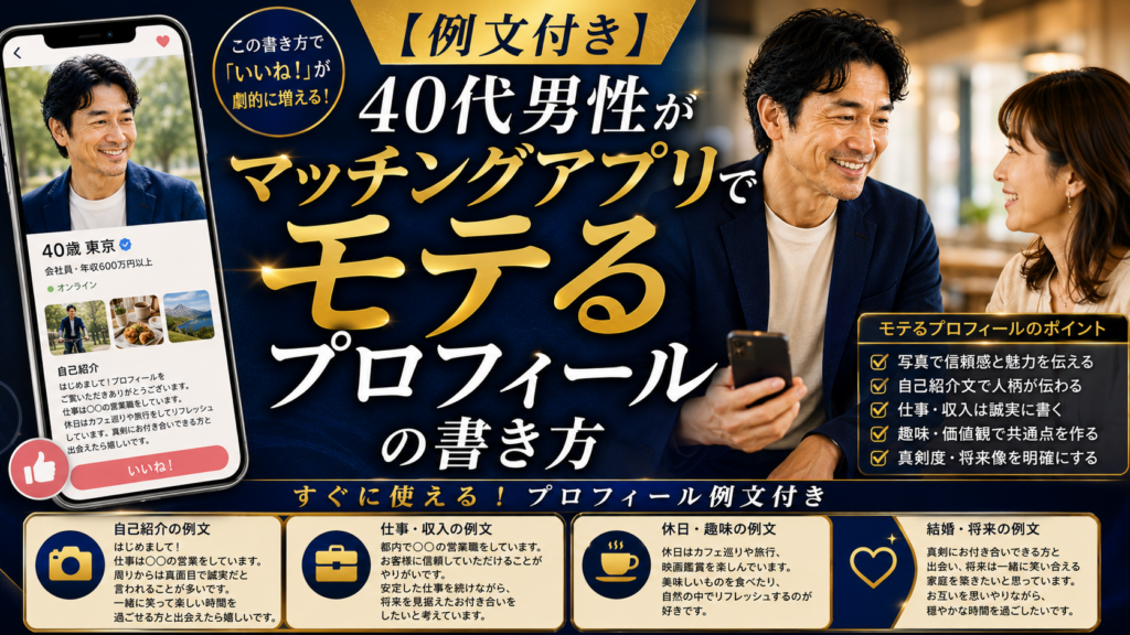 【例文付き】40代男性がマッチングアプリでモテるプロフィールの書き方