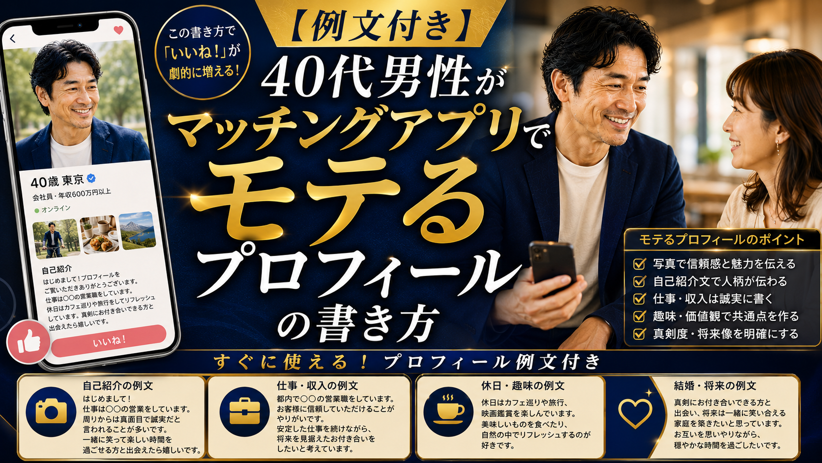 【例文付き】40代男性がマッチングアプリでモテるプロフィールの書き方