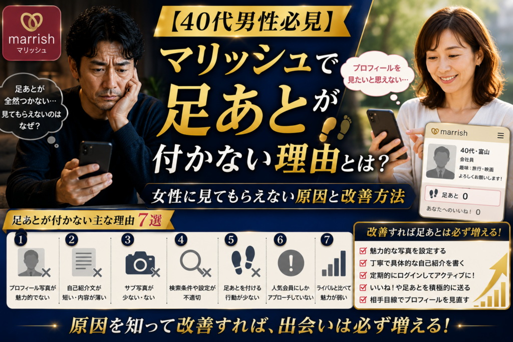 【40代男性必見】マリッシュで足あとが付かない理由とは？女性に見てもらえない原因と改善方法