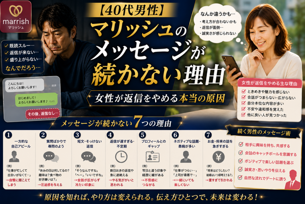 【40代男性】マリッシュのメッセージが続かない理由｜女性が返信をやめる本当の原因
