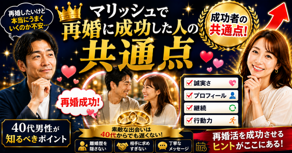 マリッシュで再婚に成功した人の共通点｜40代男性が知るべきポイント