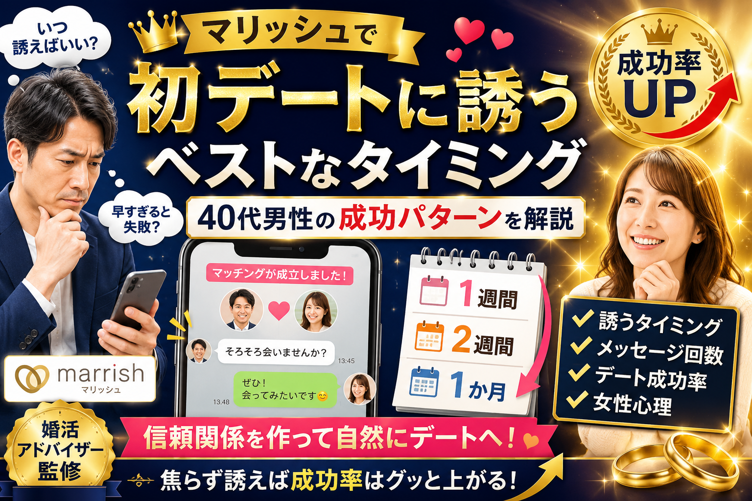 マリッシュで初デートに誘うタイミングは？40代男性が成功するコツを解説